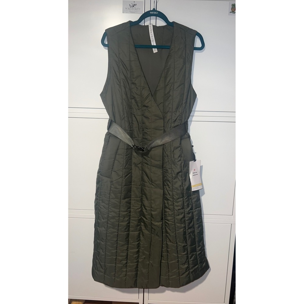 lululemon athletica Quilted Sleeveless Long Vest in Olive Green
